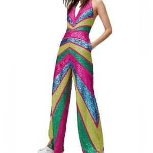 NWT Nasty Gal Color Block Wide Leg Sequin Jumpsuit